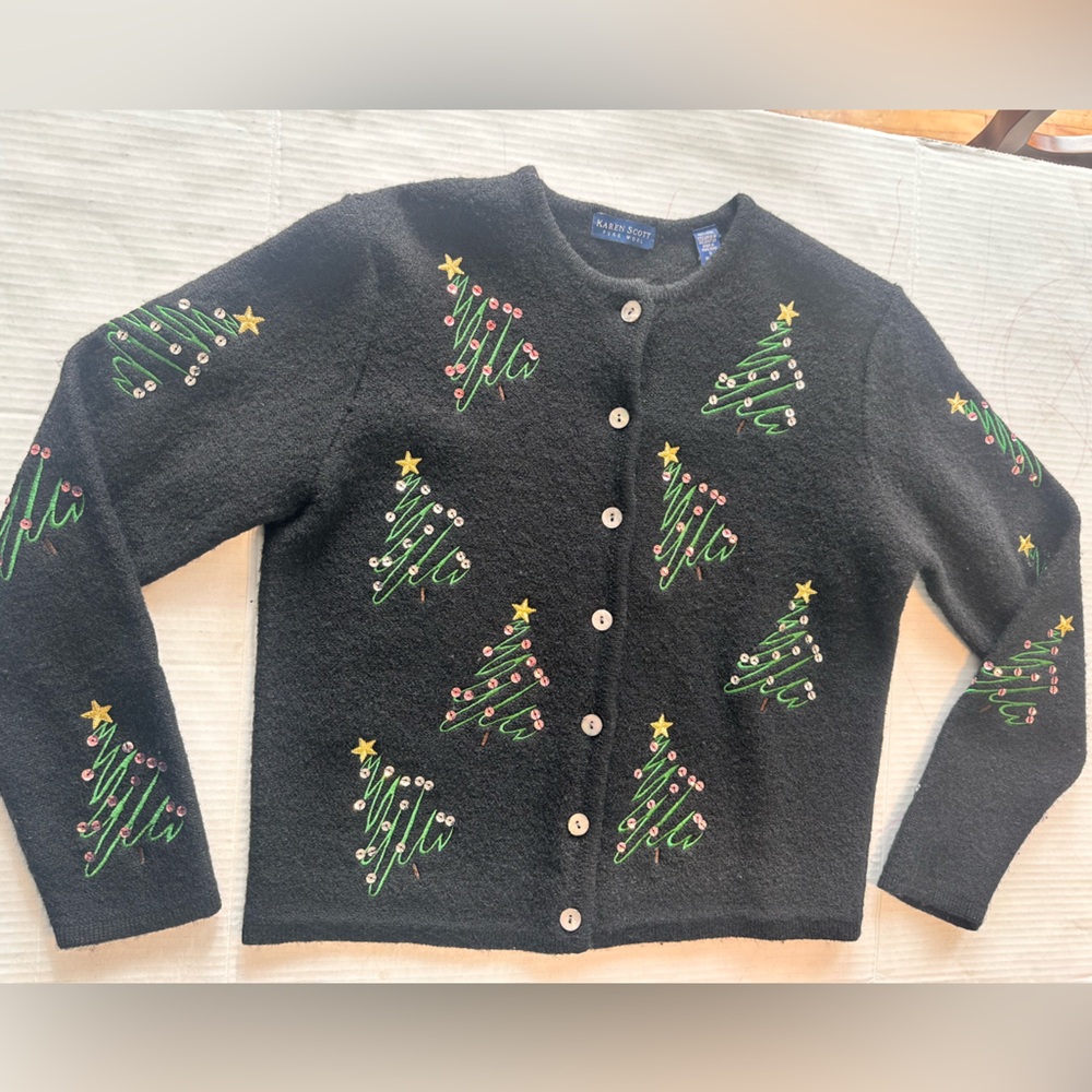 🎄 Vintage Karen Scott 100% Wool Christmas Cardigan – Size S